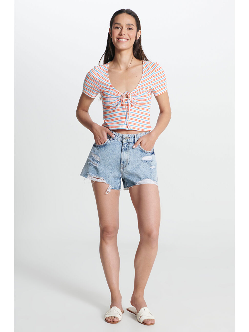 Regular Fit Normal Kesim Normal Bel Açık Mavi Jean Jean Şort