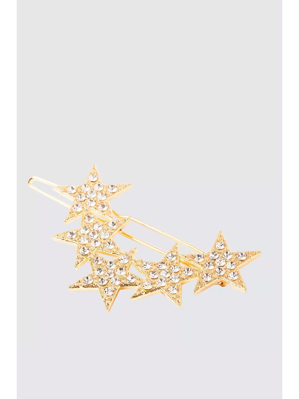 Sarı Parlak Taşlı Sıralı Yıldız Altın Rengi Klipsli Toka 2 adet-5