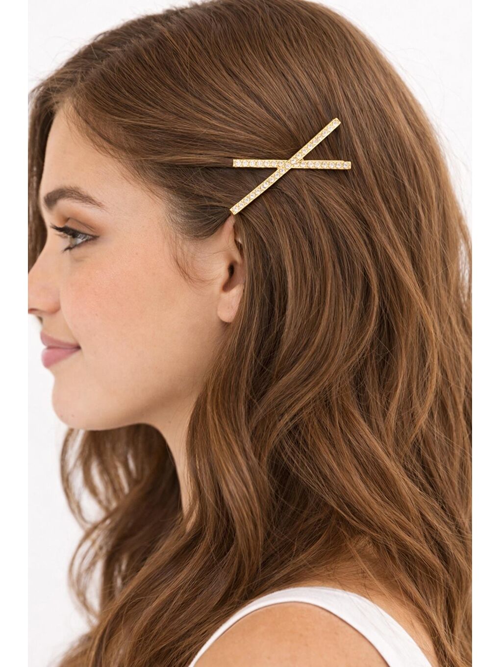 Sarı Parlak Taşlı X Detaylı Altın Rengi Tel Toka 2 adet-8