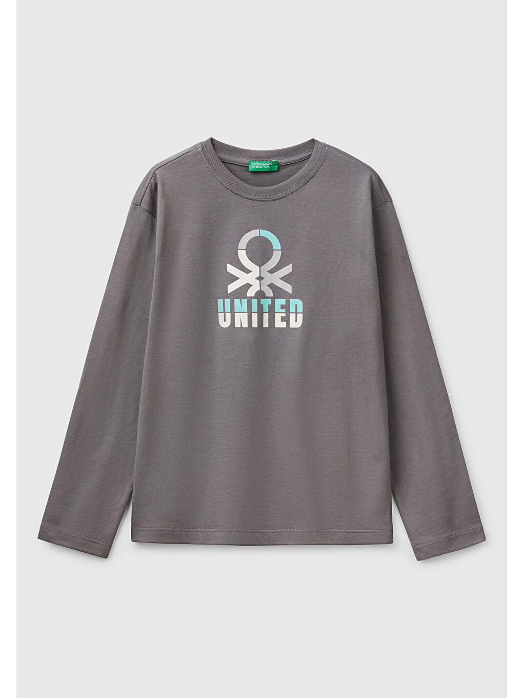 Erkek Çocuk Antrasit Benetton Logo Baskılı Uzun Kollu T-Shirt