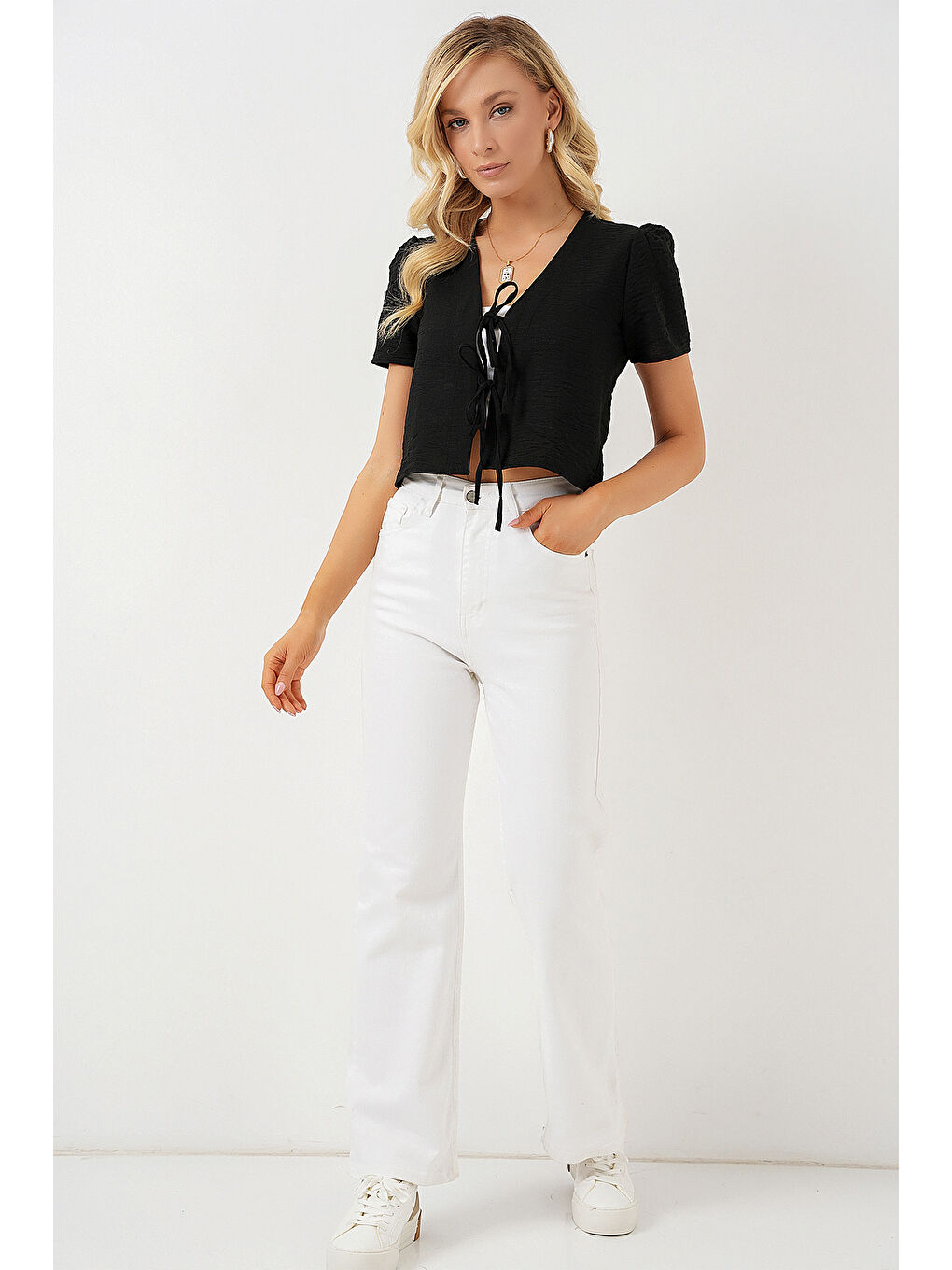 Kadın Kısa Kol Crop Bluz 958 - Siyah-1