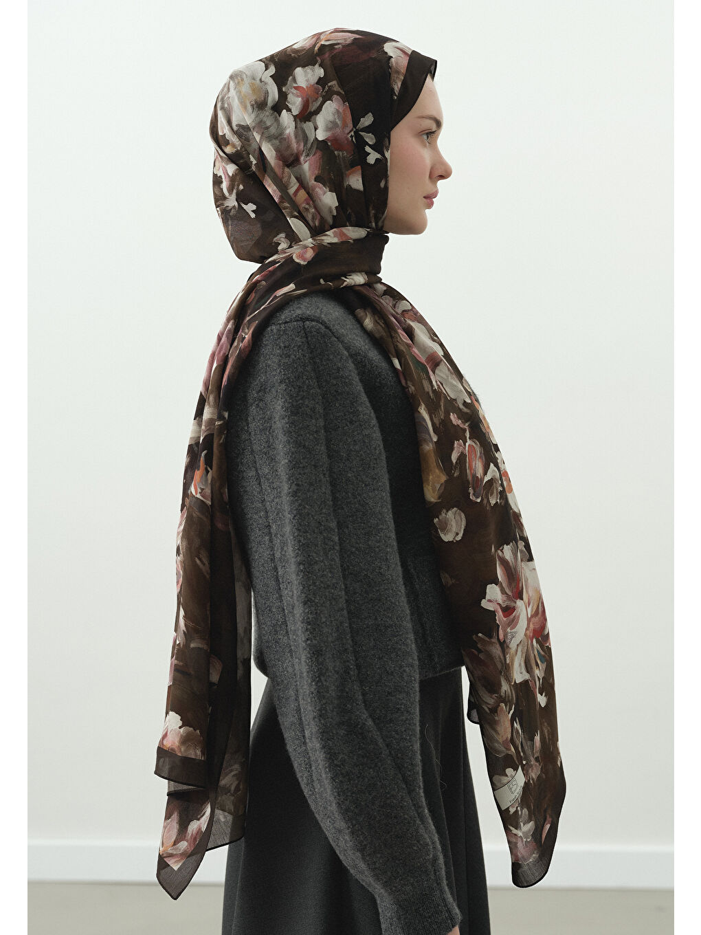 Kahverengi JANE DESENLİ PAMUK VİSKON ŞAL KAHVERENGİ-1