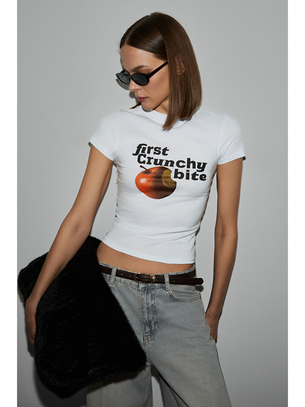 Beyaz LUMIVYA Kadın Organik Pamuklu Bisiklet Yaka Kısa Kollu Baskılı Slim Fit BEYAZ T-Shirt-4