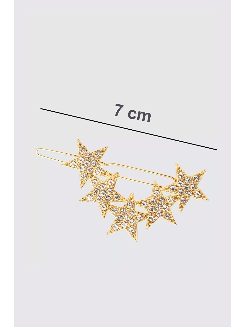 Sarı Parlak Taşlı Sıralı Yıldız Altın Rengi Klipsli Toka 2 adet-7