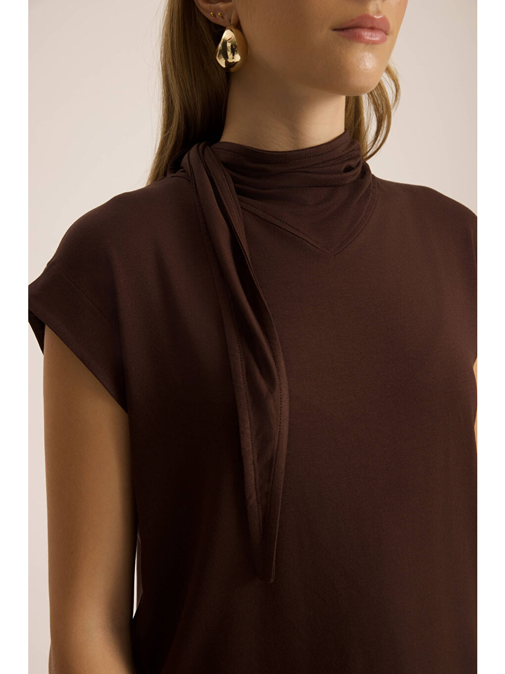 Kahverengi Merlin Bağlamalı Kahve Crop Pantolon Takım-6