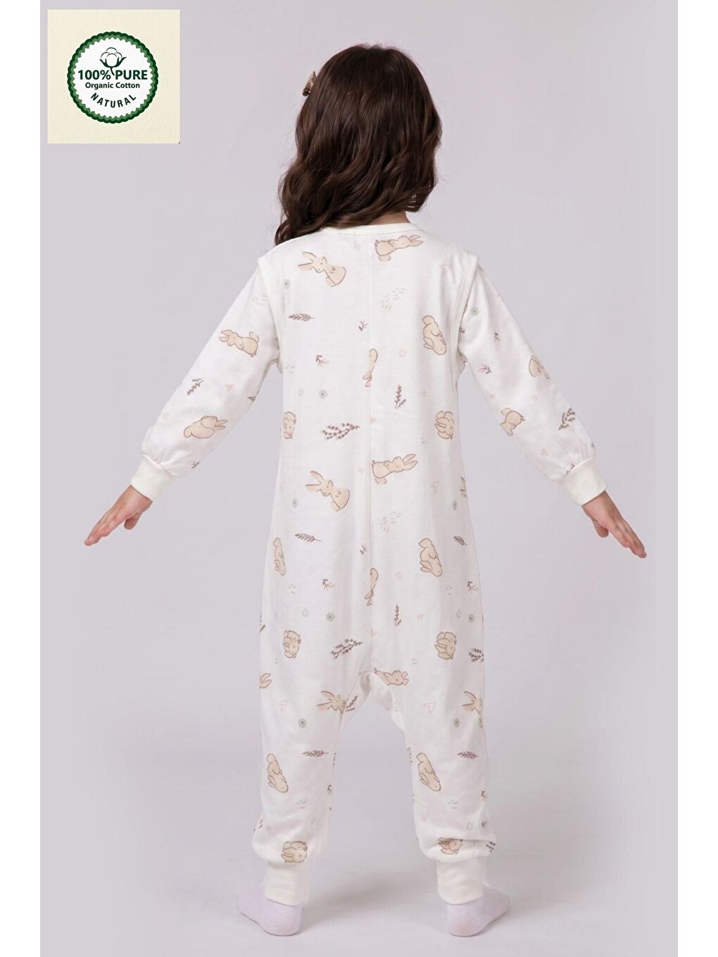 Ekru Pazen Çıtçıtlı Çıkarılabilir Kollu Bebek Çocuk Uyku Tulumu 1.0 Tog %100 Pamuk Natural-2