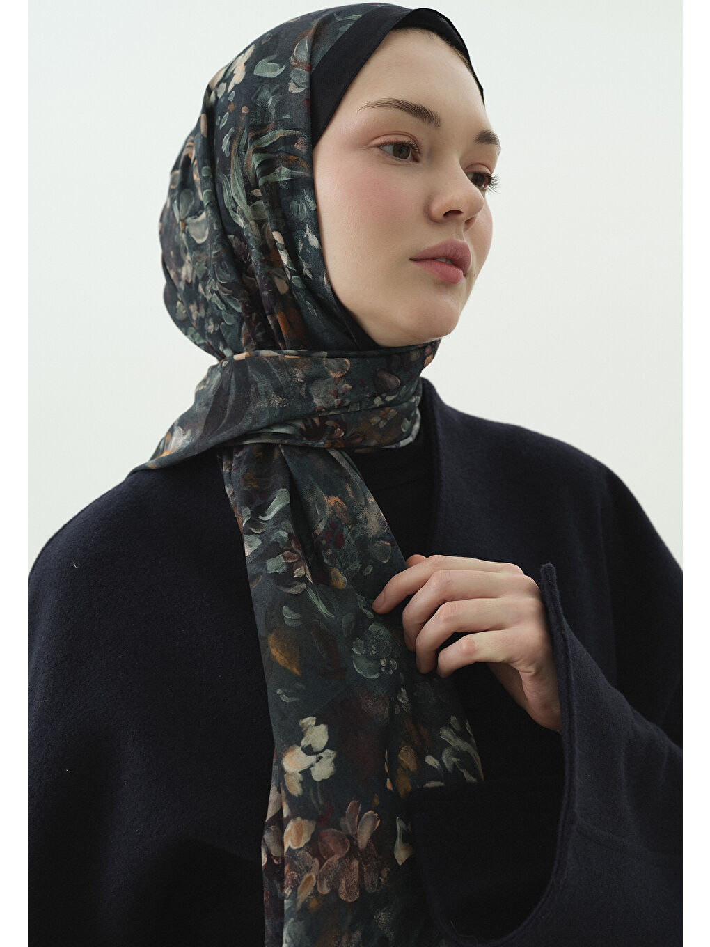 Mavi DARK BEAUTY DESENLİ PAMUK VİSKON ŞAL GECE MAVİSİ-2