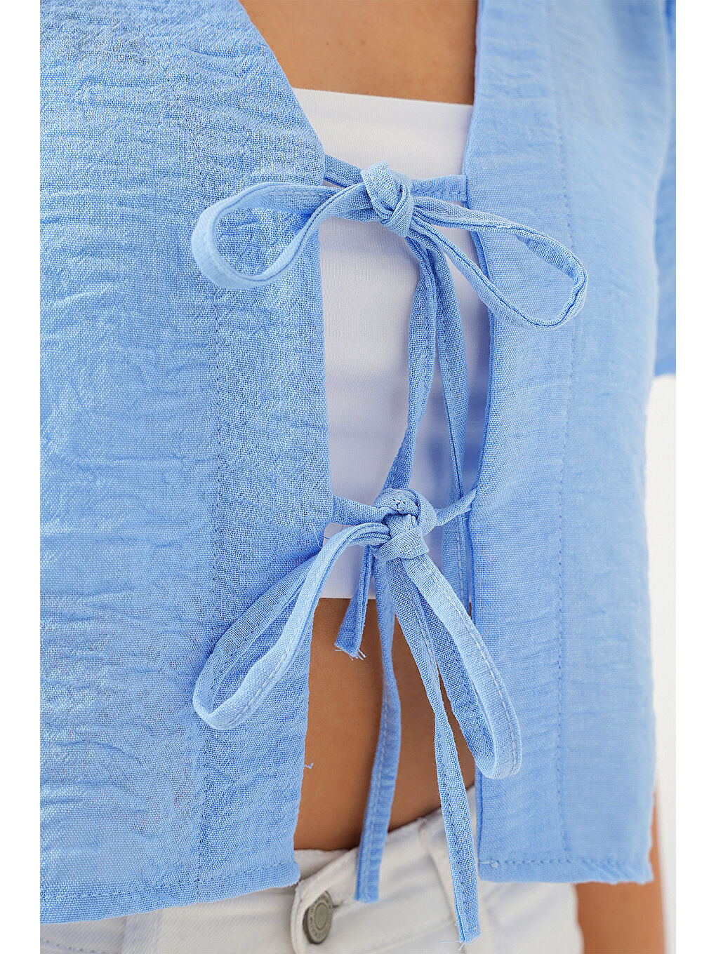 Kadın Kısa Kol Crop Bluz 958 - Mavi-4