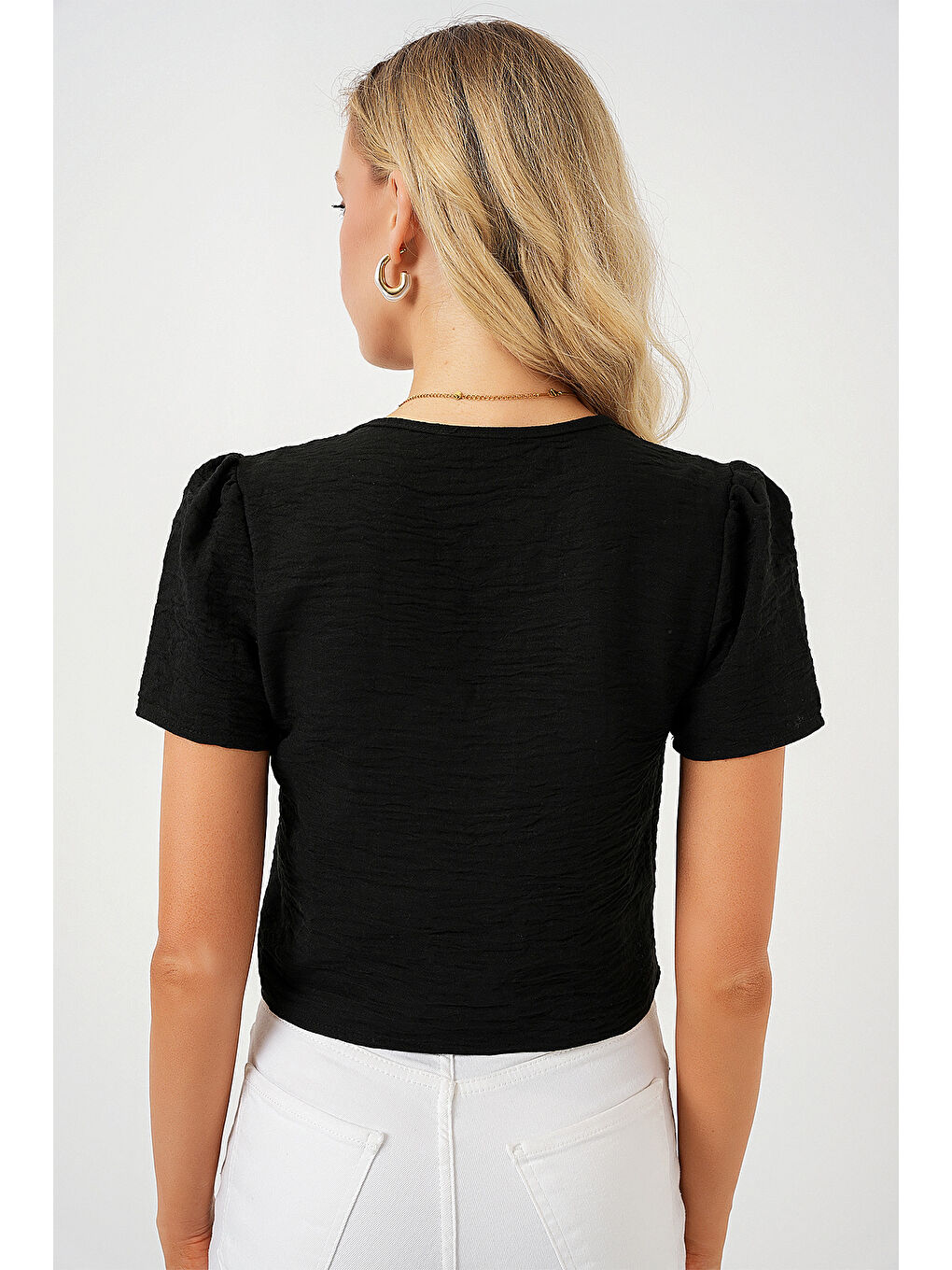 Kadın Kısa Kol Crop Bluz 958 - Siyah-5