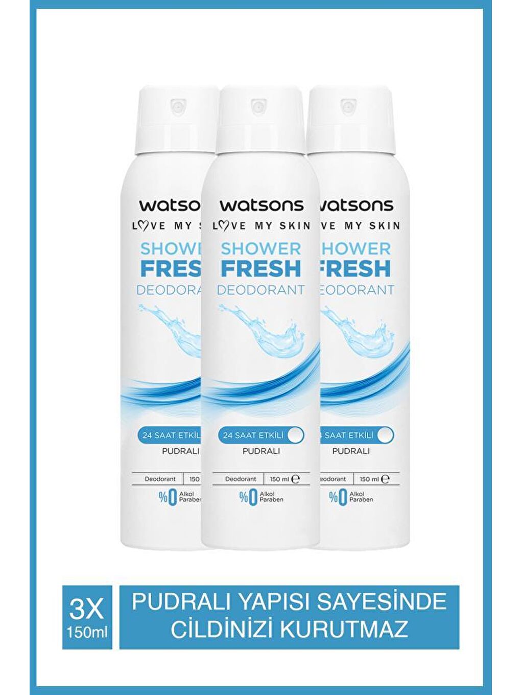 Watsons Açık Bej Shower Fresh Pudralı 24 Saat Etkili Deodorant Sprey 150 ml*3