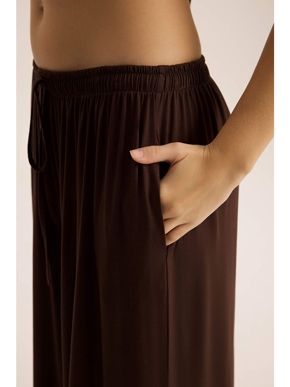 Kahverengi Merlin Bağlamalı Kahve Crop Pantolon Takım-7