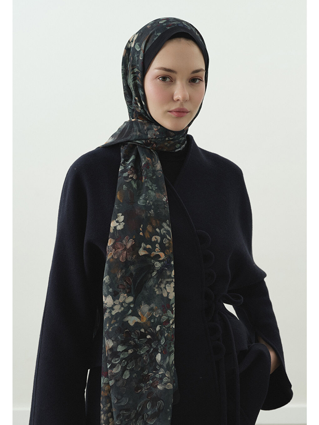 Mavi DARK BEAUTY DESENLİ PAMUK VİSKON ŞAL GECE MAVİSİ-3