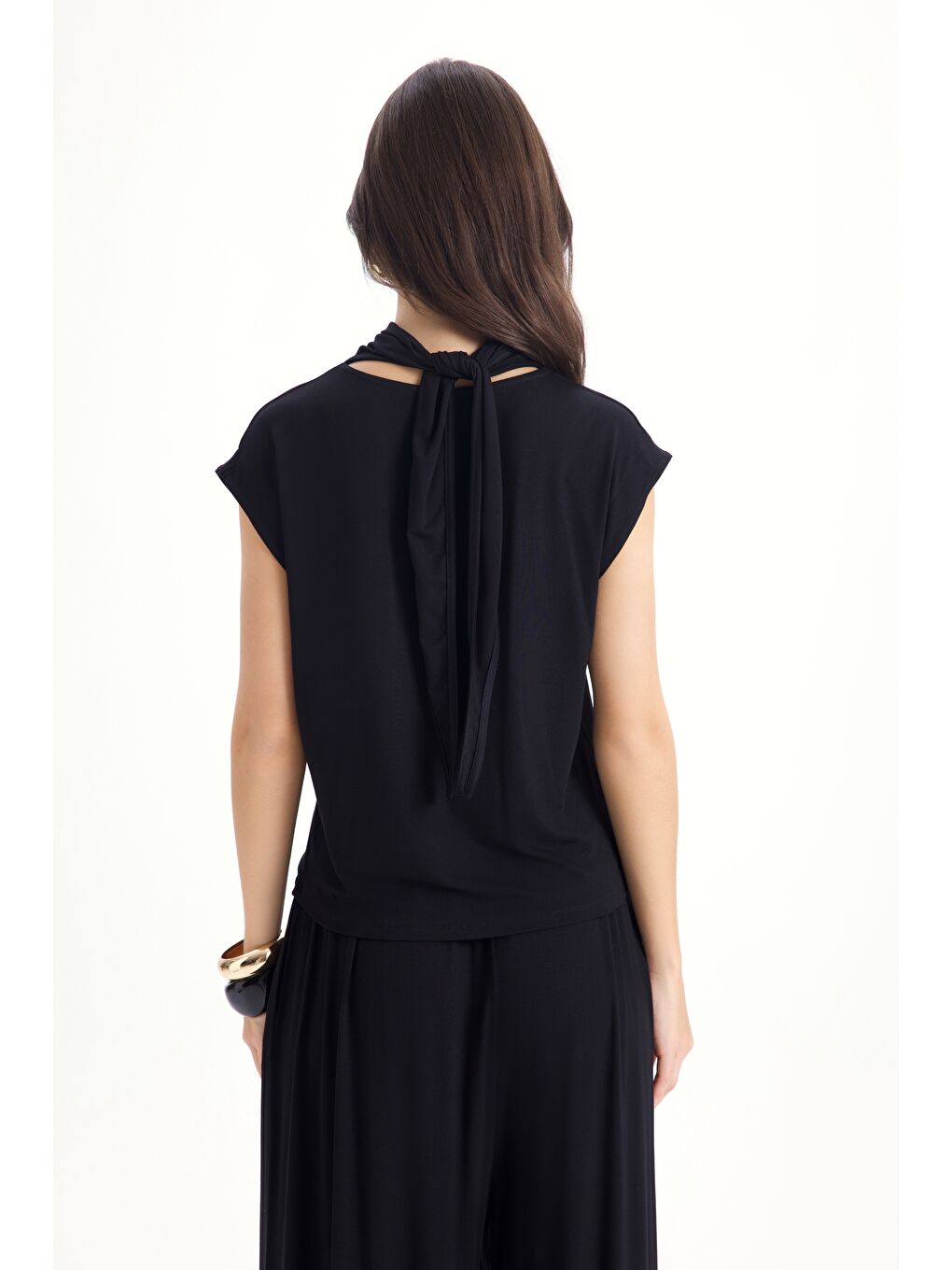 Merlin Bağlamalı Siyah Crop Pantolon Takım-4