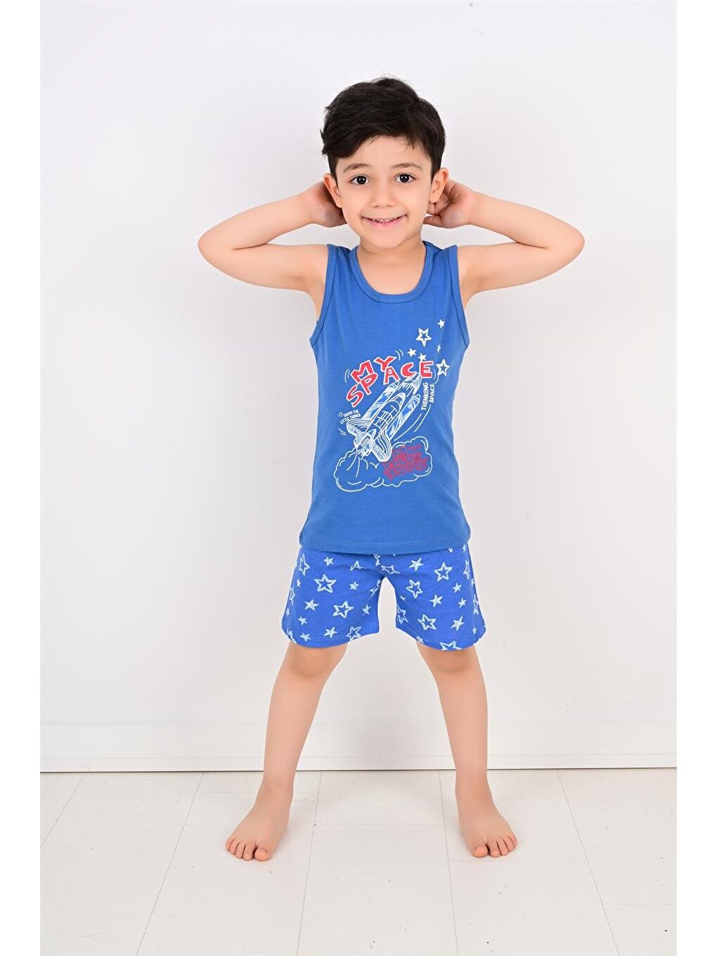 Erkek Çocuk Askılı Pijama Takımı New Home Model Mavi