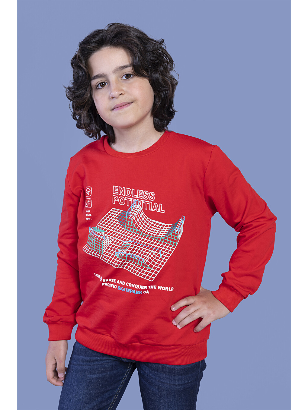 Kırmızı Erkek Çocuk Kabartma Baskılı Sweatshirt