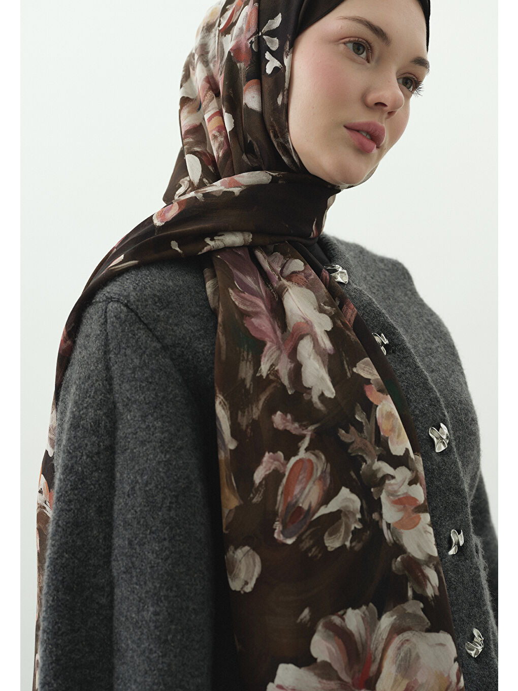 Kahverengi JANE DESENLİ PAMUK VİSKON ŞAL KAHVERENGİ-3