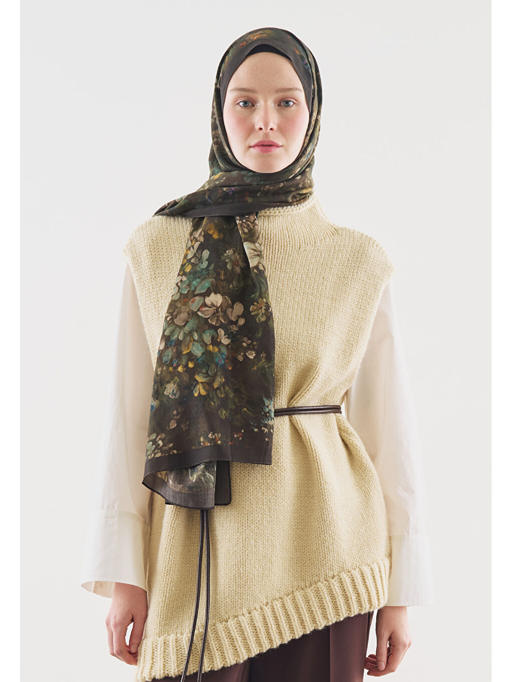 Kahverengi DARK BEAUTY DESENLİ PAMUK VİSKON ŞAL KAHVE-1