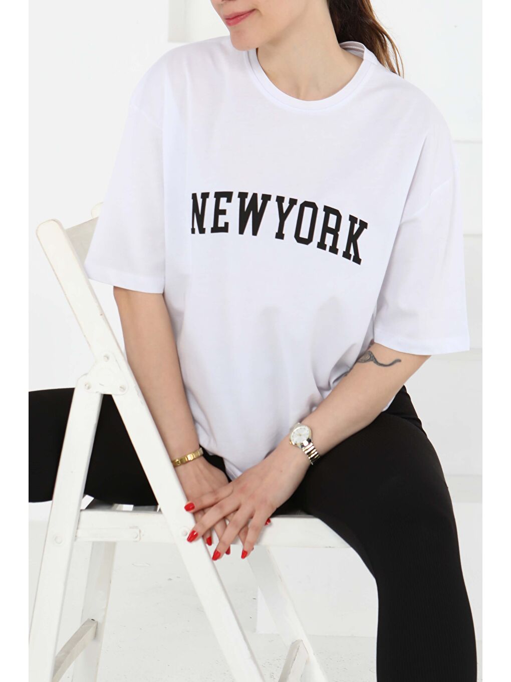 NEW YORK Baskılı Kısa Kollu T-Şhirt Beyaz - 27125