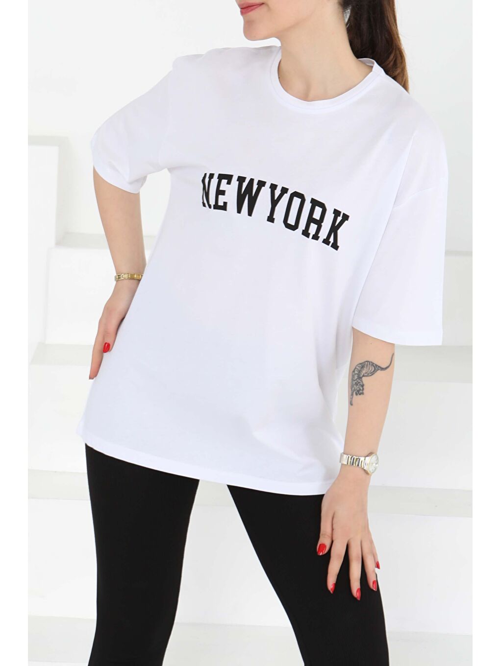 NEW YORK Baskılı Kısa Kollu T-Şhirt Beyaz - 27125-1