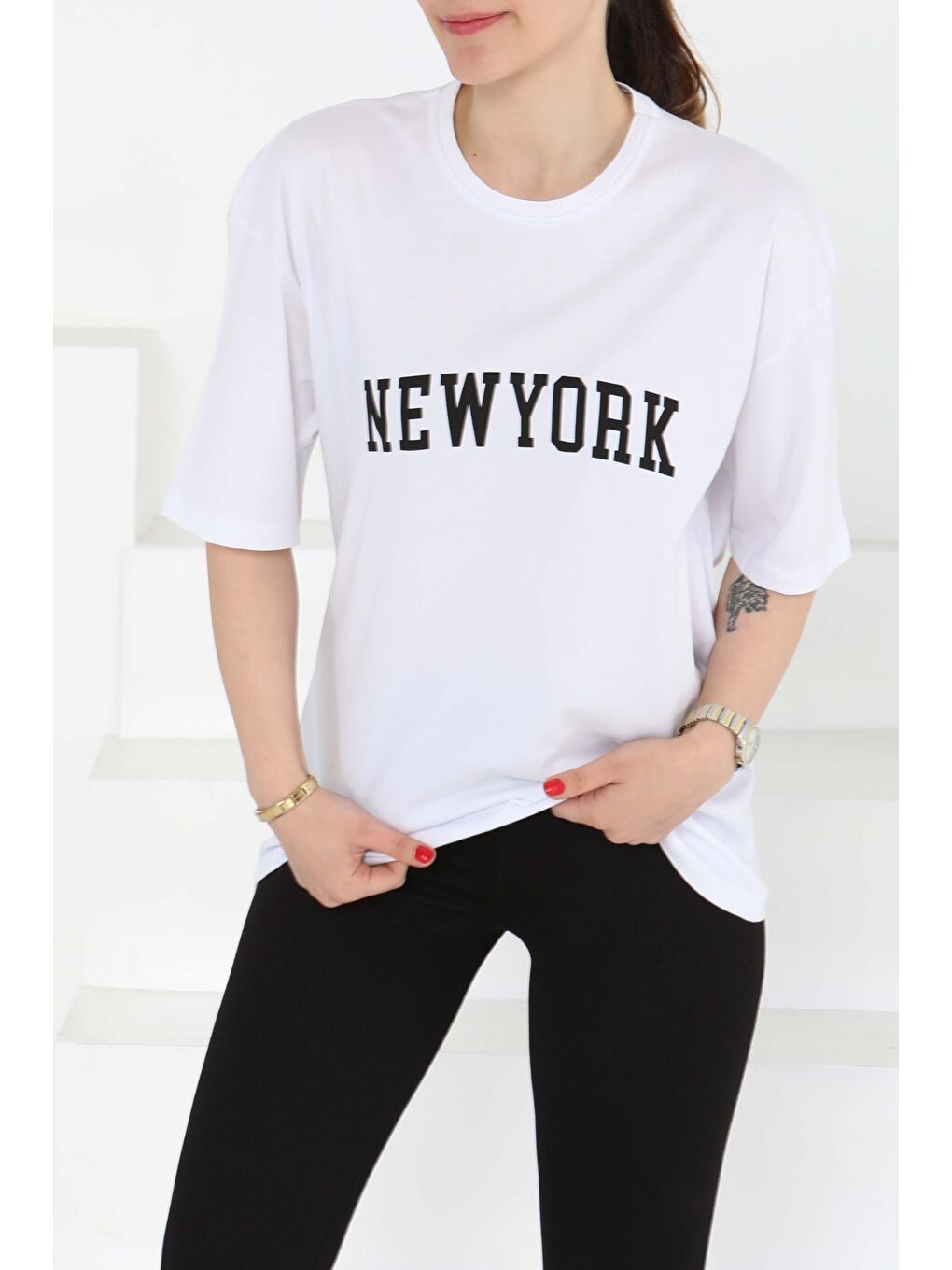 NEW YORK Baskılı Kısa Kollu T-Şhirt Beyaz - 27125-2