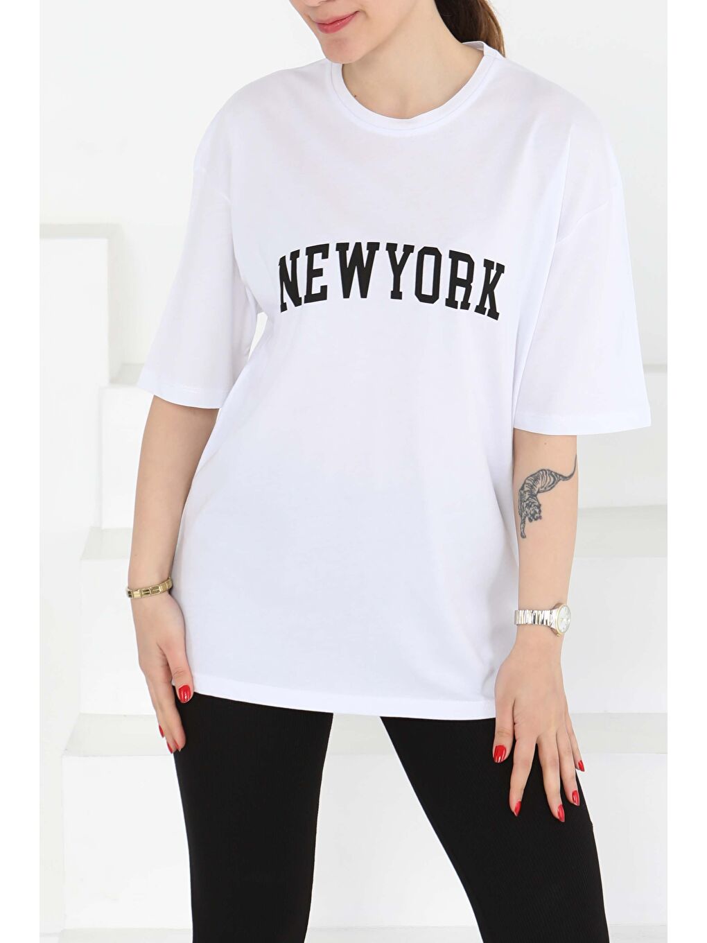 NEW YORK Baskılı Kısa Kollu T-Şhirt Beyaz - 27125-3