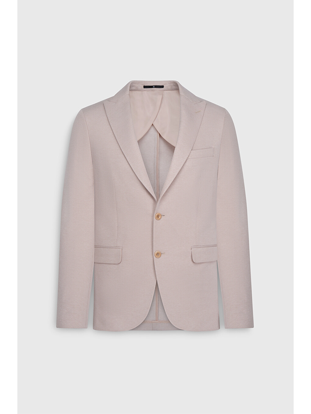 Erkek Bej Pamuklu Slim Fit Dar Kesim Kırlangıç Yaka Diagonal Desenli Kapak Cepli Ceket-5
