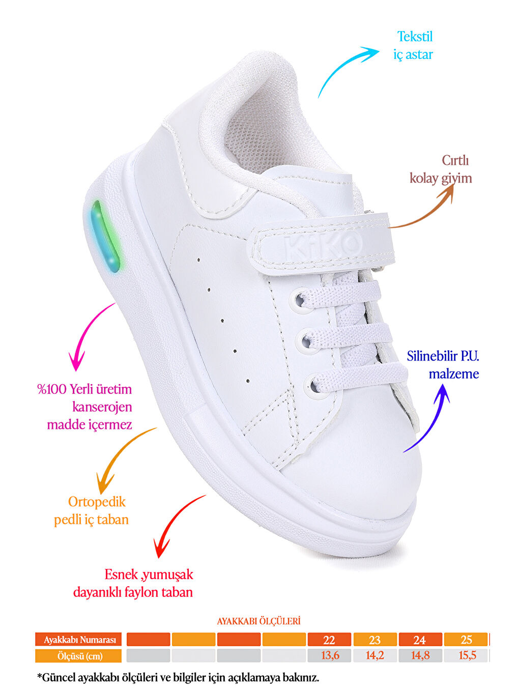 Beyaz Tinsa Günlük Cırtlı Işıklı Erkek Bebek Spor Ayakkabı-1