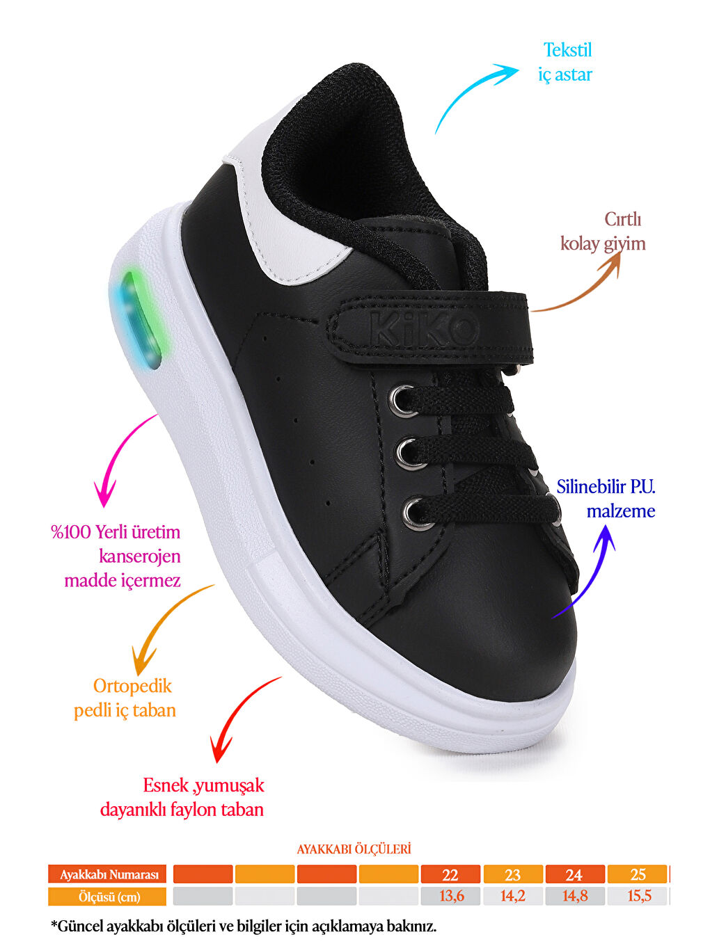 Siyah Tinsa Günlük Cırtlı Işıklı Erkek Bebek Spor Ayakkabı-1