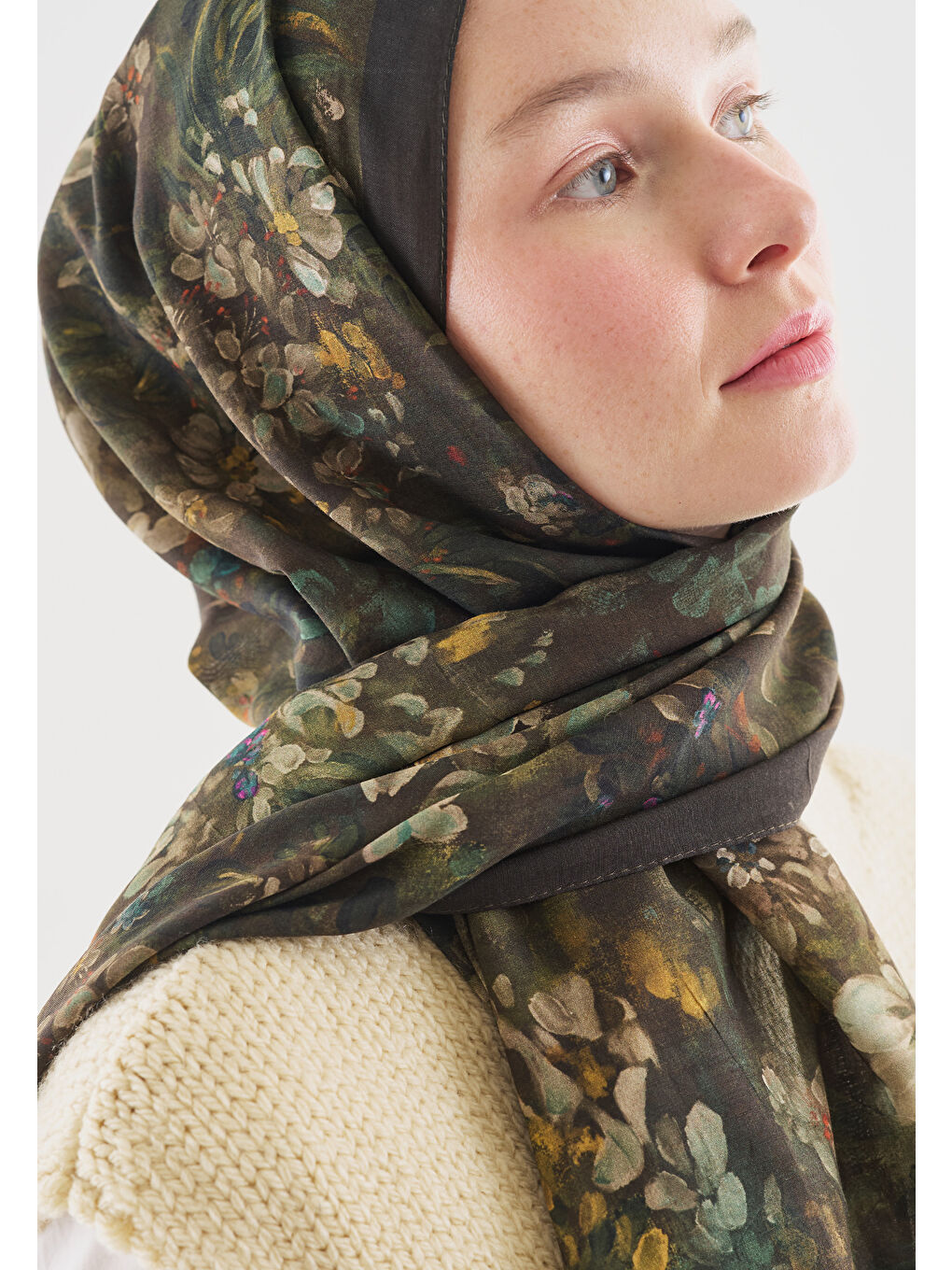 Kahverengi DARK BEAUTY DESENLİ PAMUK VİSKON ŞAL KAHVE-3