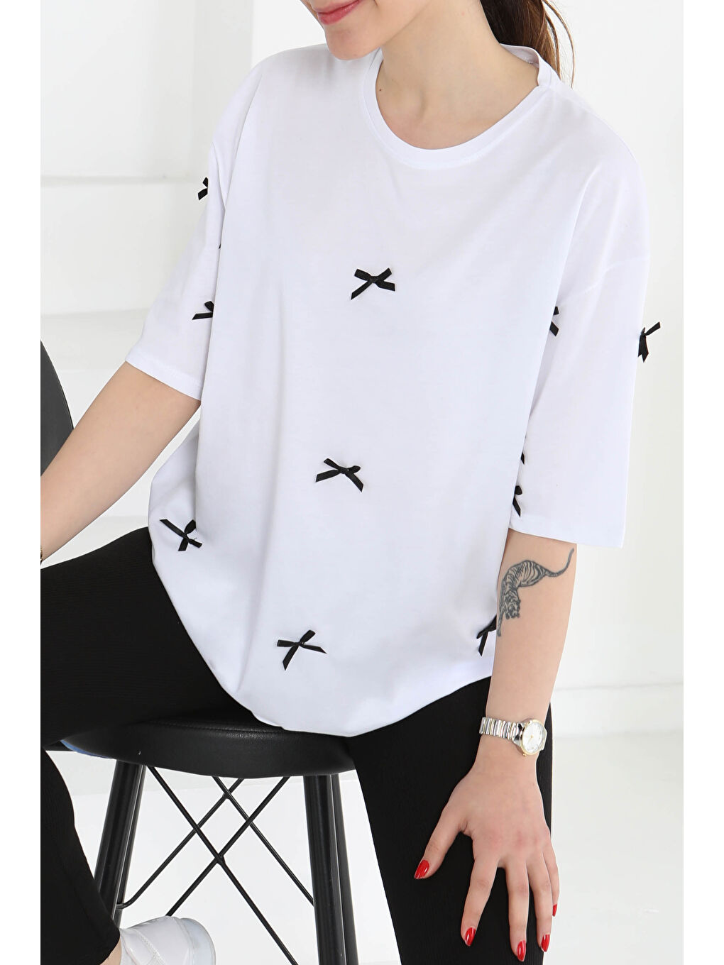 Fiyonklu Kısa Kollu T-Şhirt Beyaz - 27127