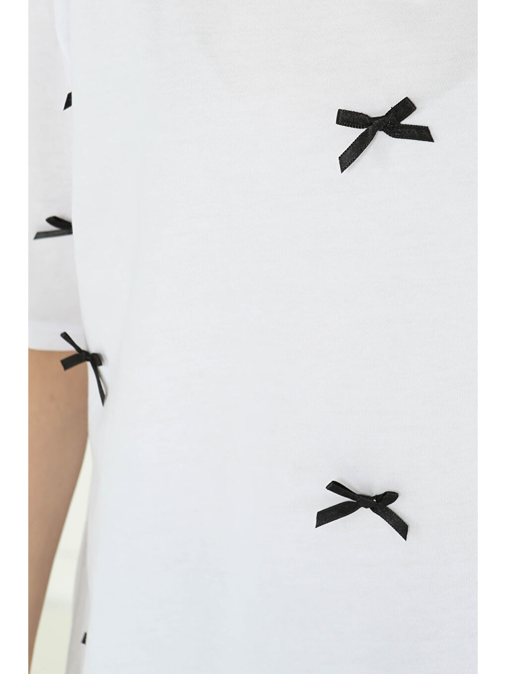 Fiyonklu Kısa Kollu T-Şhirt Beyaz - 27127-4