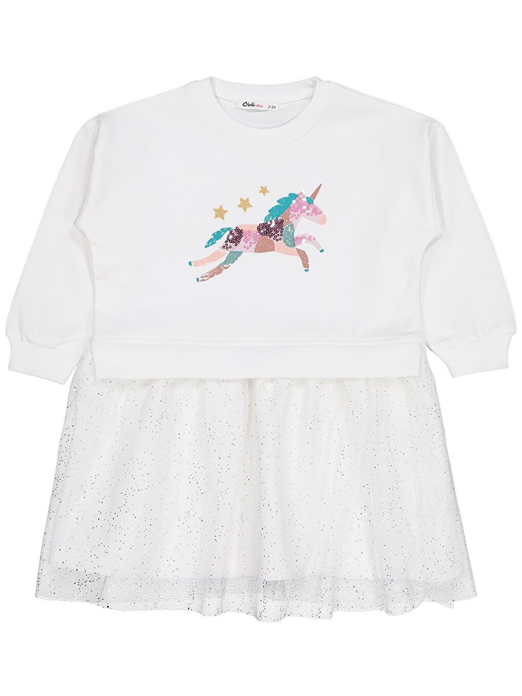 Girls Baskılı 2-5 Yaş Elbise - Ekru 5-6 Yaş