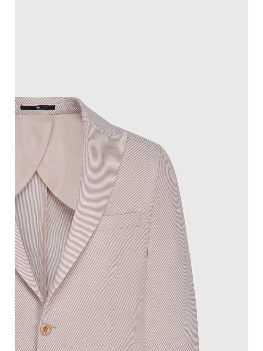 Erkek Bej Pamuklu Slim Fit Dar Kesim Kırlangıç Yaka Diagonal Desenli Kapak Cepli Ceket-6