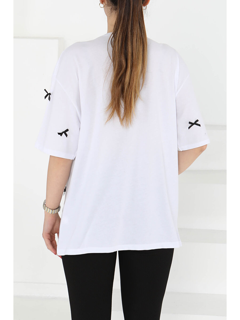 Fiyonklu Kısa Kollu T-Şhirt Beyaz - 27127-5