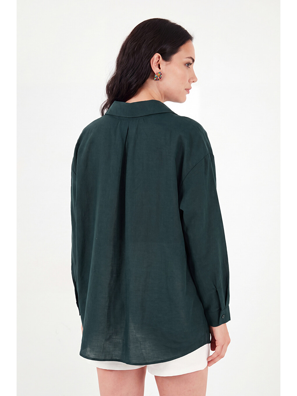 Yeşil Modal Oversize Fit Uzun Kollu Kadın Gömlek 6834612-6
