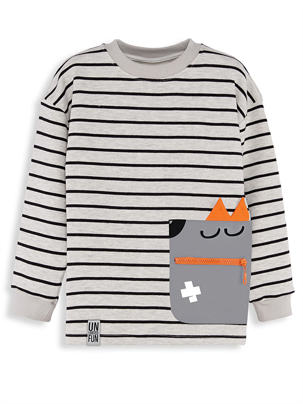 Cool Oversize Çizgili Gri Erkek Çocuk Sweatshirt-2