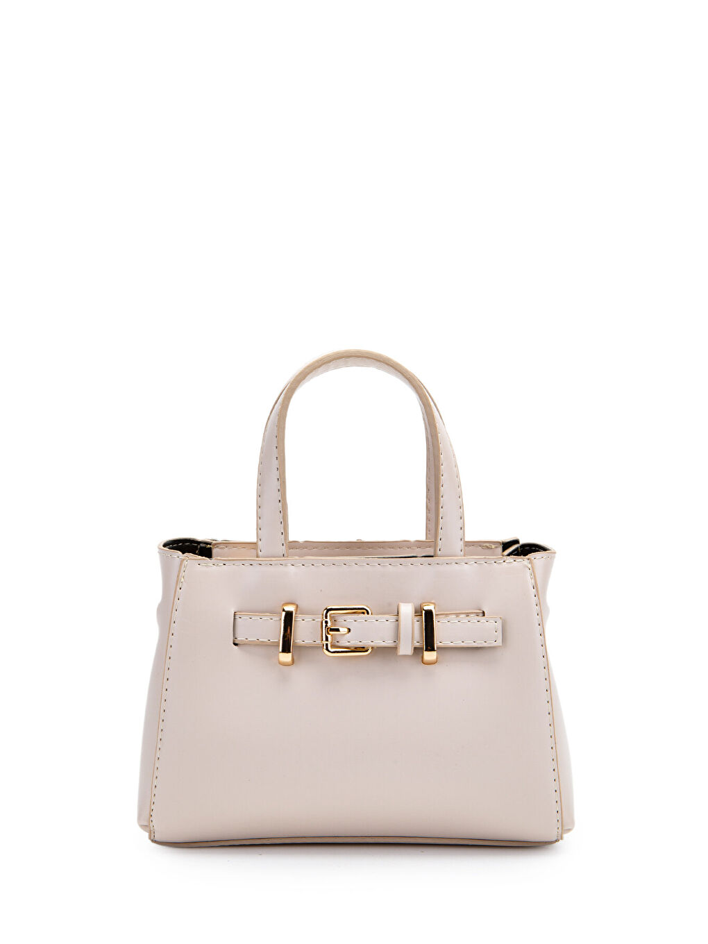 Kahverengi Kemer Detaylı Mini Nadia Kadın Çapraz Çanta Krem-1