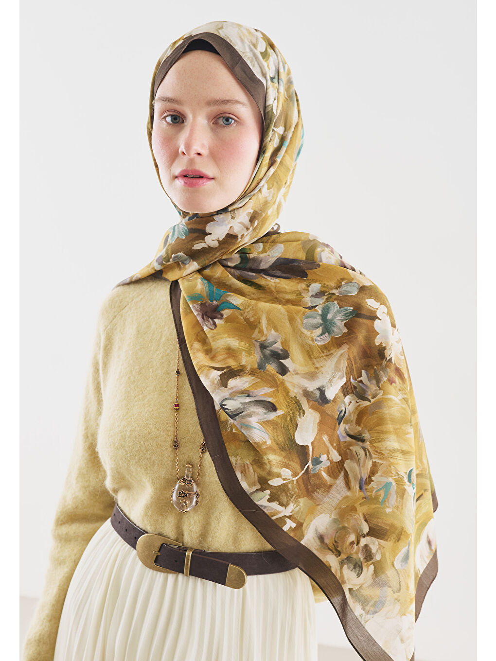 Yeşil JANE DESENLİ PAMUK VİSKON ŞAL YAĞ YEŞİLİ