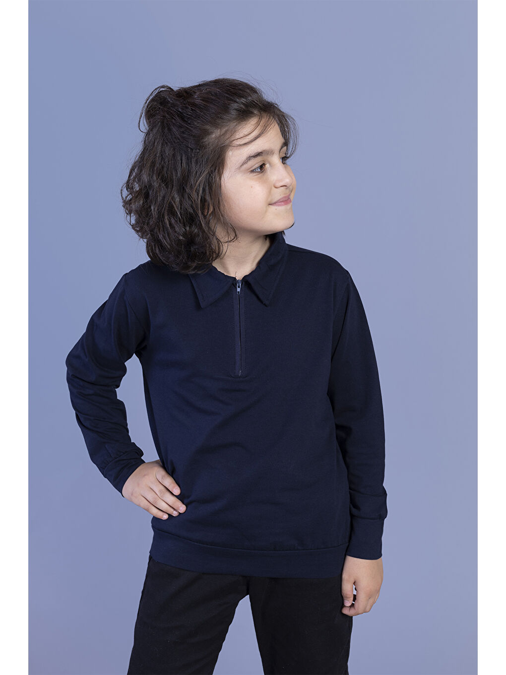 Lacivert Erkek Çocuk Polo Yaka Sweatshirt