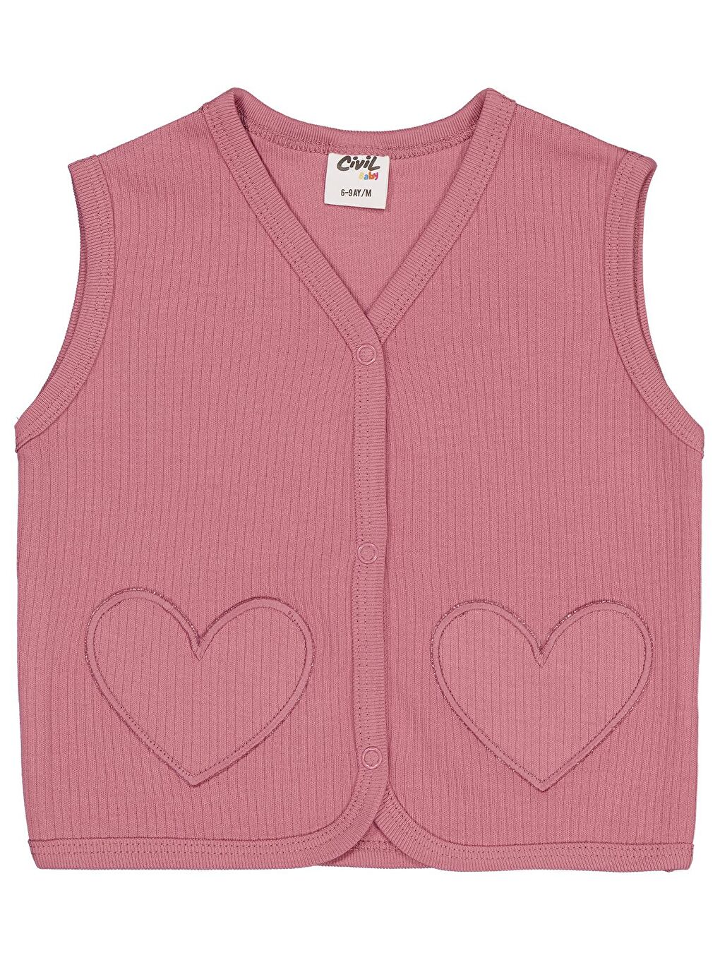 Baby Cep Kalp Nakışlı 6-18 Ay Yelek - Pembe 12-18 Ay