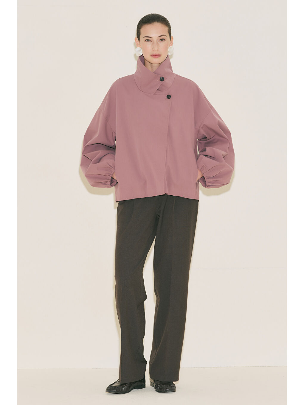 Pembe Melva Geniş Kol Kısa Trençkot Gülkurusu-1