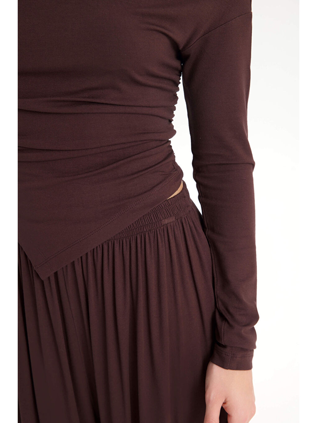 Kahverengi Apolline Üçgen Kesim Kahve Crop Pantolon Takım-6