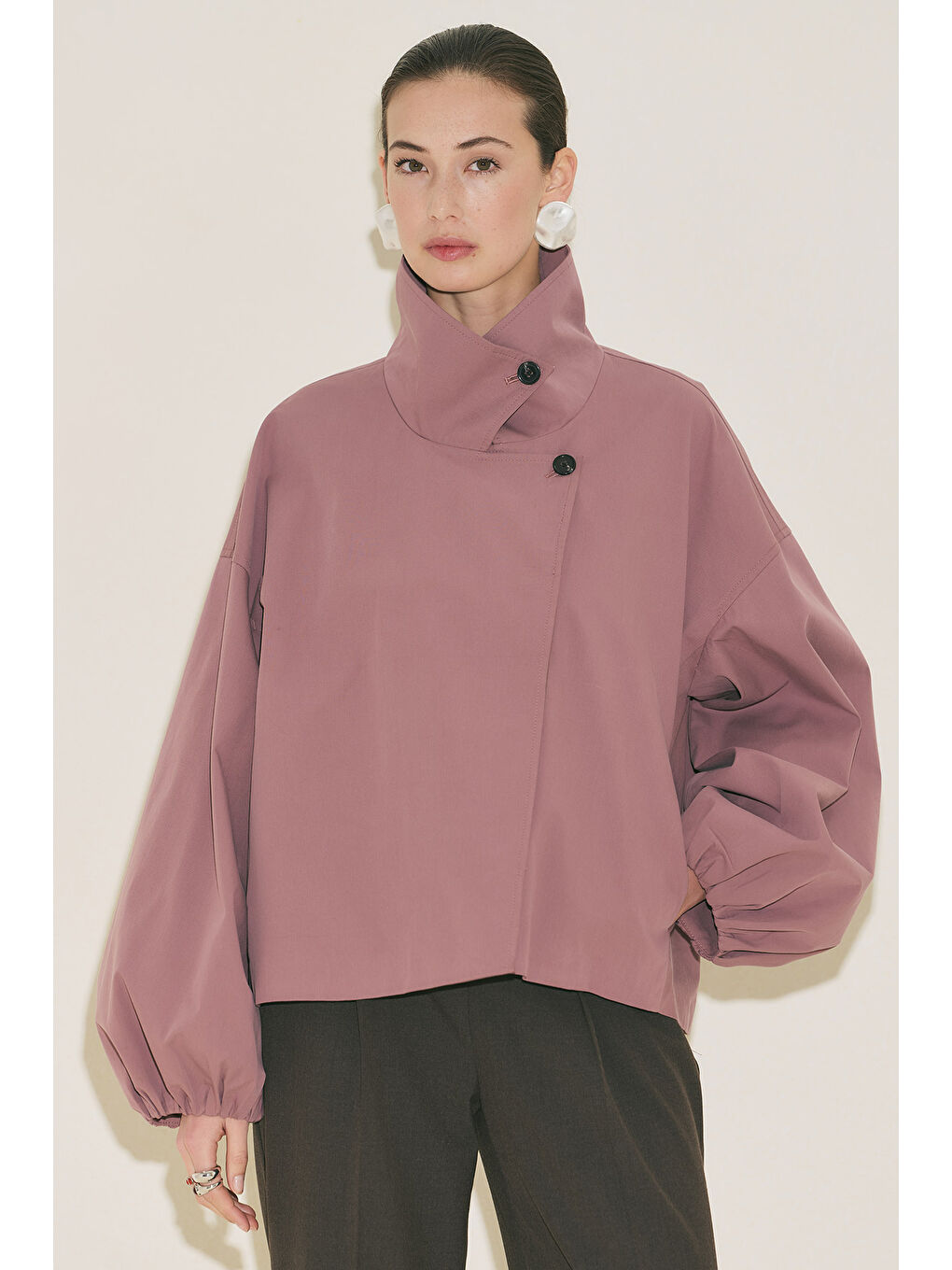 Pembe Melva Geniş Kol Kısa Trençkot Gülkurusu-3