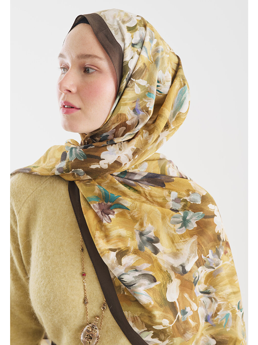 Yeşil JANE DESENLİ PAMUK VİSKON ŞAL YAĞ YEŞİLİ-2