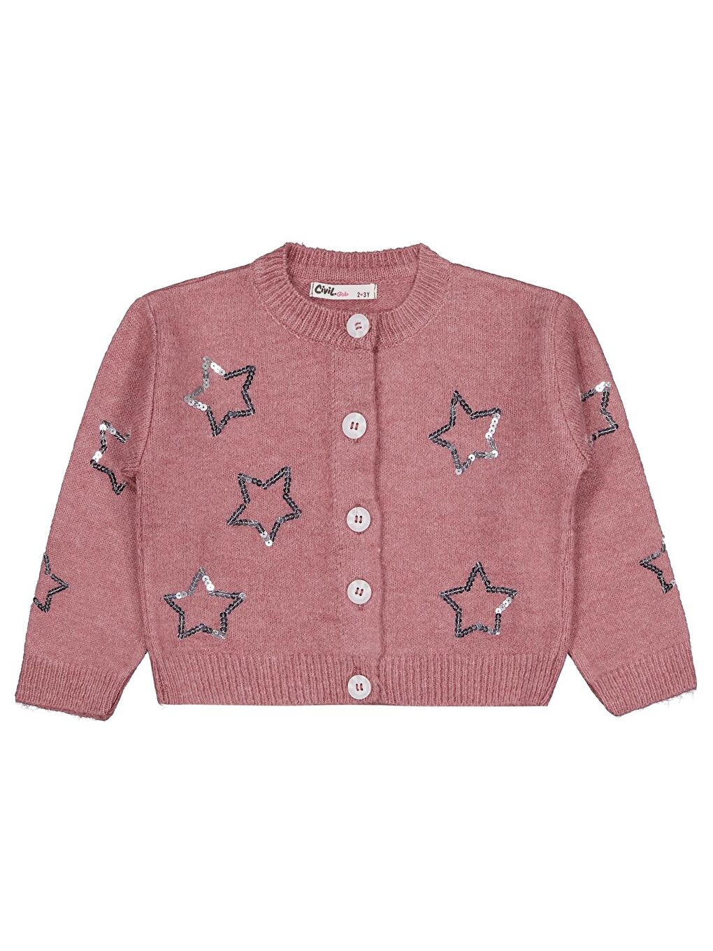 Girls Pullu Yıldız Nakışlı 2-5 Yaş Hırka - Pembe 2-3 Yaş-1