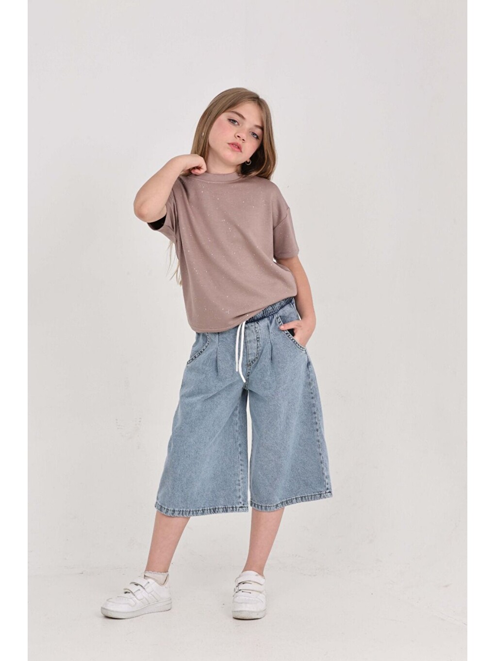 Pembe Kız Çocuk Jean Kaprili 2'li Alt-Üst Takım 7-12 Yaş 12673SK-1