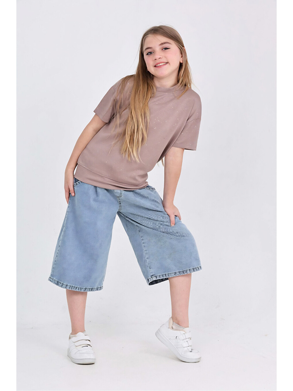 Pembe Kız Çocuk Jean Kaprili 2'li Alt-Üst Takım 7-12 Yaş 12673SK-2