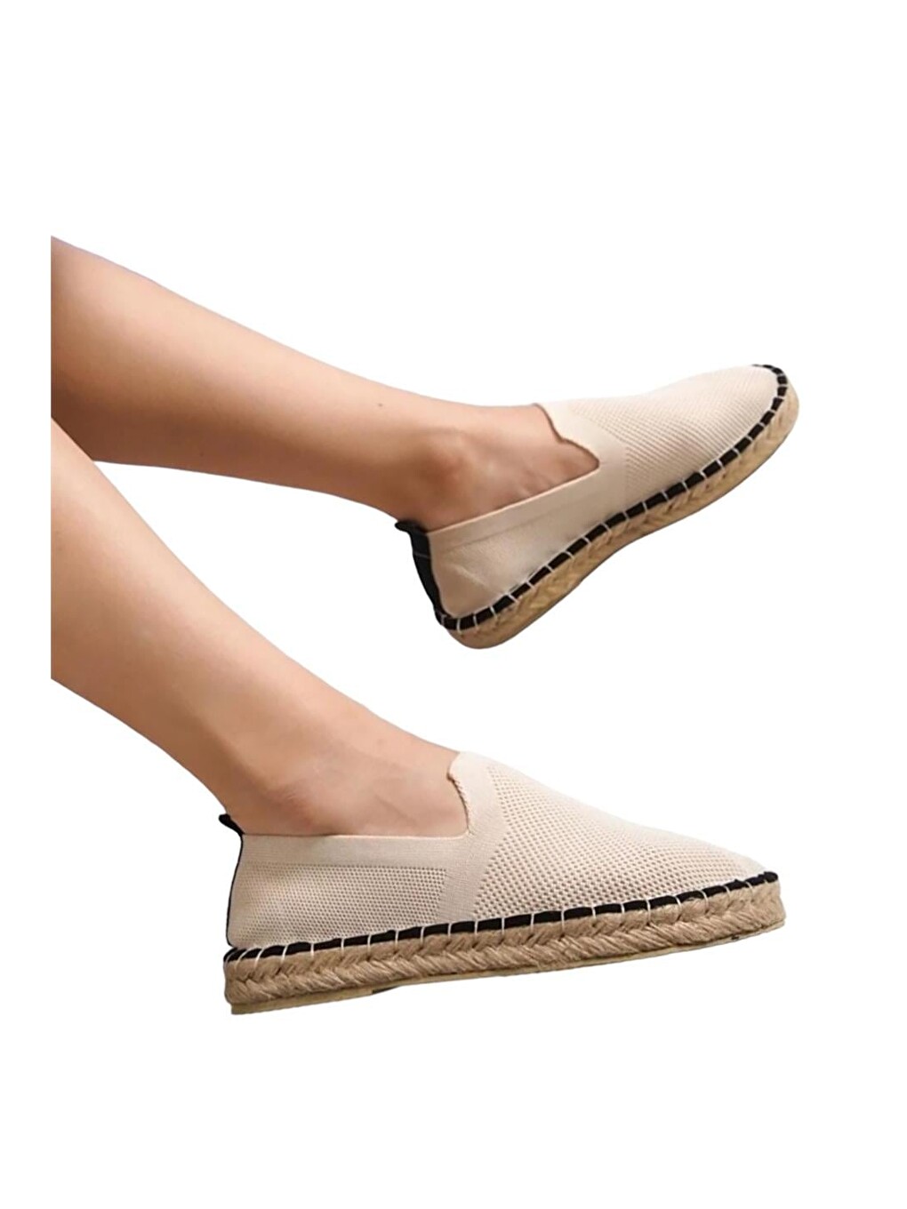 Unisex El Yapımı Triko Espadril Bej-8