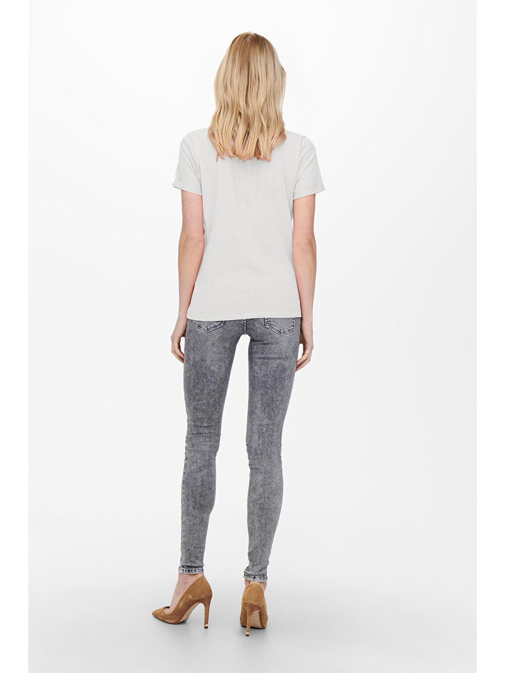 Ekru Onlkita % 100 Pamuk Regular Fit Bisiklet Yaka Kadın T Shirt 15244714-1