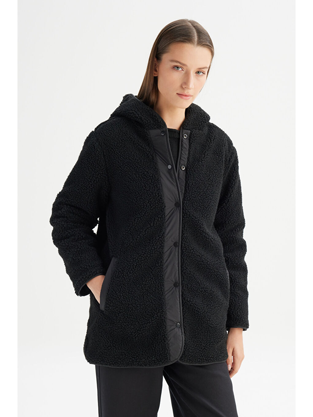 Regular Fit Normal Kesim Kapüşonlu Siyah Kapitoneli Mont-1